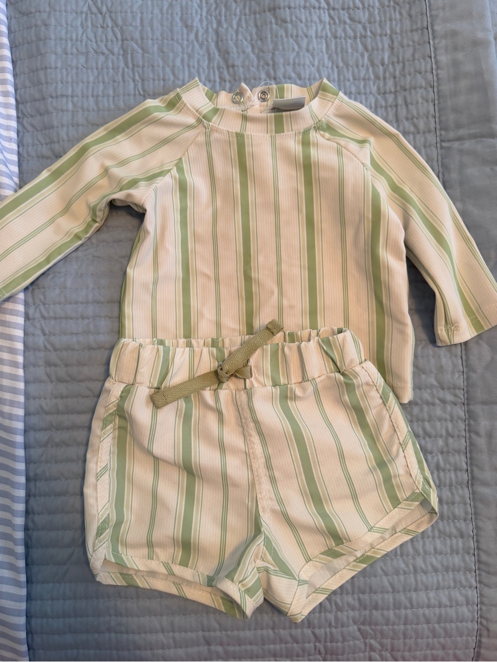 Edgehill Collection Green & Cream Striped Baby Outfit